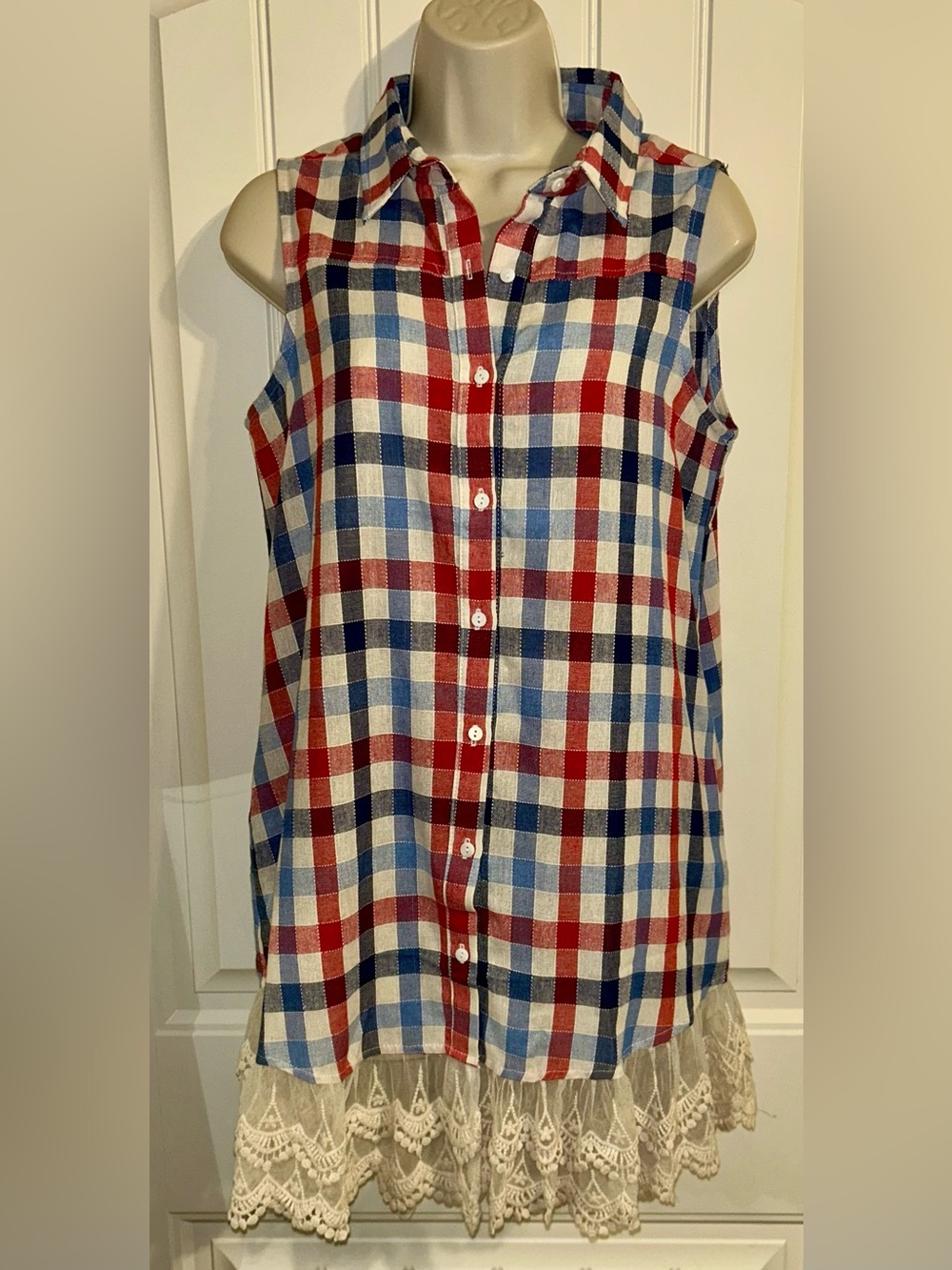 NWT Hayden Red White & Blue Lace Trim Tunic Dress Sz S 🇺🇸 250 Year Celebration